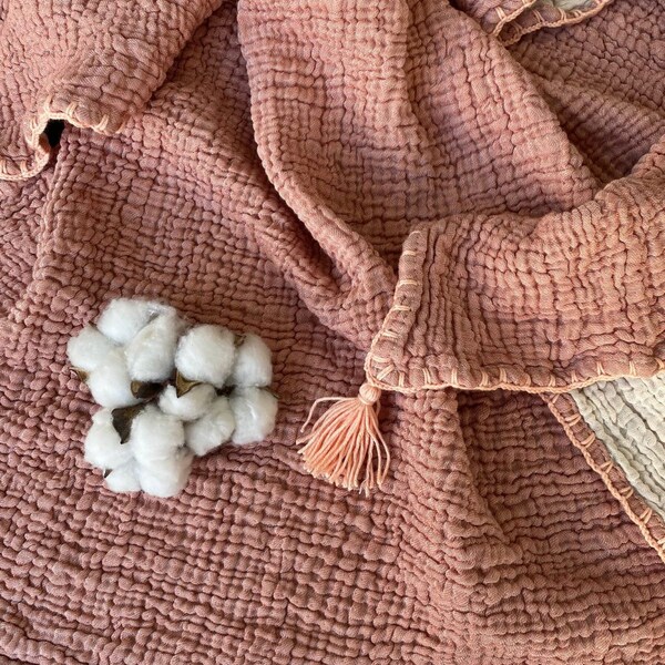 Soft Muslin Baby Blanket, Organic Cotton Toddler Blanket, Baby Muslin Swaddle Blanket, 4 Layer Muslin Throw Blanket, Newborn Blanket, Teen