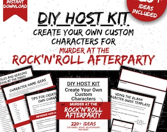 DIY Kit zum Erstellen von benutzerdefinierten Charakteren für das Krimispiel Murder at the Rock&#39;n&#39;Roll Afterparty, digitaler Download PDF
