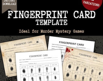 Fingerprint Card for Murder Mystery Game, Authentic Police Crime Scene Party, DIY Detective Game Prop, Printable PDF, Digital Download