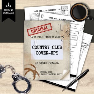 15 minijuegos de misterio y crimen para adultos, paquete imprimible de casos de asesinato y misterio, juego de lógica detectivesca, para jugar solo o en grupo, descarga instantánea en PDF.