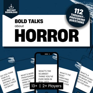 Tarjetas de preguntas con temática de TERROR, temas para iniciar conversaciones, juegos de charlas informales para adultos, tema de chat, PDF imprimible, descarga digital