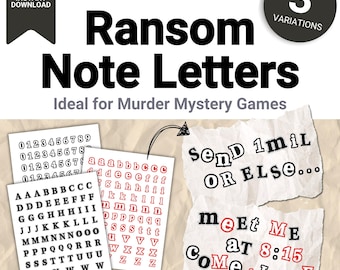 Ransom Note Letters for Murder Mystery Game, Fun DIY Messages, Detective Costume Party Game Prop, Printable pdf, Instant Digital Download