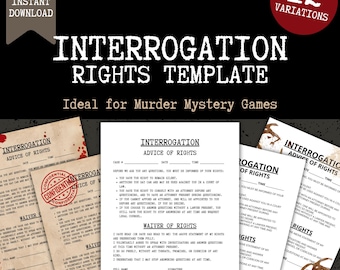 Interrogation Advice of Rights Prop for Murder Mystery Game, Authentic Police Crime Party, DIY Detective, Printable PDF, Digital Download