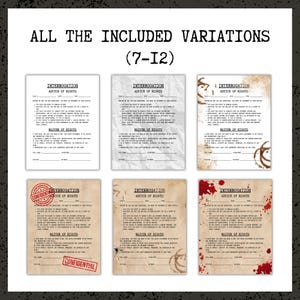 May include: A selection of interrogation advice of rights documents with different aged and distressed effects. The documents feature text and are labelled with "Interrogation Advice of Rights" and "Waiver of Rights".
