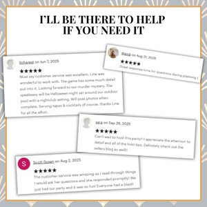 Puede incluir: Gr&aacute;fico gris claro con el texto "I'LL BE THERE TO HELP IF YOU NEED IT." La imagen incluye rese&ntilde;as de clientes con calificaciones de 5 estrellas. Las rese&ntilde;as mencionan un excelente servicio al cliente y experiencias de juego detalladas.