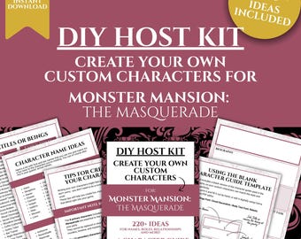 DIY Host Kit for creating Extra Custom Characters for the murder mystery game Monster Mansion: The Masquerade, Instant Digital download PDF