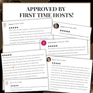 May include: A collection of five white rectangular customer review cards featuring five-star ratings and text testimonials. The header text reads APPROVED BY FIRST TIME HOSTS! in bold black capital letters against a white background.
