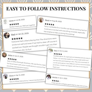 Puede incluir: Imagen con el texto "EASY TO FOLLOW INSTRUCTIONS" en la parte superior. Debajo, rese&ntilde;as de clientes con fechas y valoraciones por estrellas. Las rese&ntilde;as elogian la facilidad de uso y las instrucciones claras del producto. Las rese&ntilde;as son de 2025.