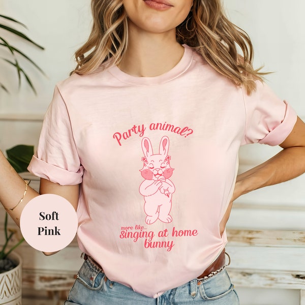 Cute Homebody Club Tshirt for Her, Retro No Party Animal Tee, Preppy Singing at Home Bunny T-shirt, Cozy Homy Gift for Her, Casual Home Wear