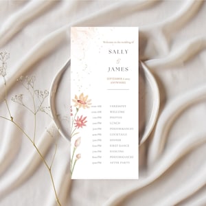 Wildflower Wedding Program Template, Custom Terracotta Wedding Stationery, Boho Wedding Canva Template, Floral Wedding Day Timeline, WED01