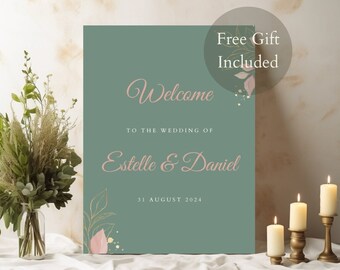 Modern Boho Wedding Welcome Sign, Editable Canva Template, Printable Wedding Signage, Reception Welcome Sign, Wedding Sign Template