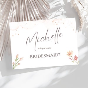 Wildflower Bridesmaid Proposal Card Template, Will You Be My Bridesmaid Card, Maid Of Honor Proposal, Bridal Party Invitation Cards, WED01