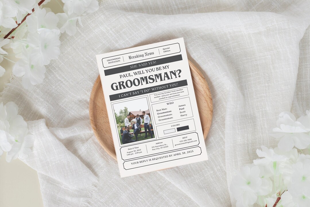 Groomsmen Proposal Newspaper Template, Will You Be My Groomsman ...