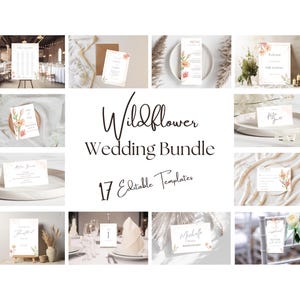 Wildblumen-Hochzeits-Bundle-Vorlage, druckbares Hochzeitseinladungs-Bundle, Boho-Blumenhochzeits-Einladungsset, bearbeitbares großes Hochzeits-Bundle WED01