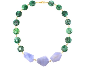 SALE Green Statement Necklace, Gem Necklace, Green Necklace, Blue Necklace, Geometric Jewelry, Statement Jewelry, Colorful Statement Jewelry