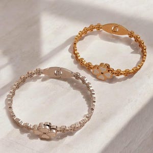 Four Leaf Lucky Stainless Steel Fully Clover White Shell Gold Silver Bracelet
