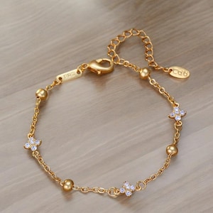Four Leaf Lucky Clover Fashion Copper Gold Zircon Diamond Adjustable Bracelet