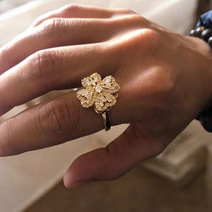 Four Leaf Lucky Clover Adjustable Rotating Fashion Gold Silver Women's Wedding Anniversary Ring