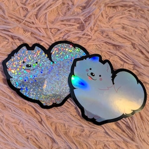 Liebe Herz Pommern Hund | Holografische oder Glitter glänzende Vinyl-Aufkleber