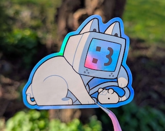 Kitty Cat Computer | Holographic Vinyl Sticker