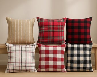 Farmhouse Plaid Pillow Cover – Rustic Tartan Buffalo Check Cushion