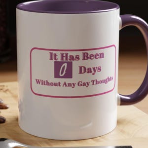 LGBTQ Humor &quot;0 Days Without Gay Thoughts&quot; Coffee Mug, Pride Gift Coffee Cup, Queer Mug, Lesbian Tea Mug, Gay Thoughts Coffee Cup, LGBT Mug