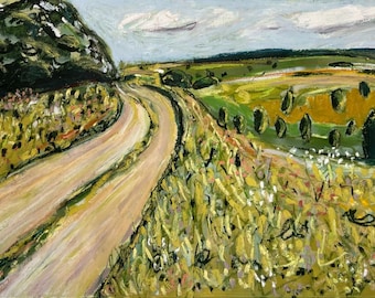 The Journey Home Landscape Painting, 18x24 Original Oil Pastel Art, Countryside Road Wall Art, Impressionist Nature Scene, Rustic Home Decor