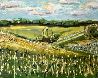 Green Pastures Landscape Painting, Christian Wall Art, Peaceful Countryside Artwork, Psalm 23 Inspired Art, Nature Painting