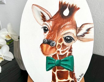 The ''Giraffe Junge''. Gemälde, oval, 20*30cm. Geschenkidee, Wanddecoration, Homedecor.