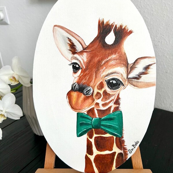 The ''Giraffe Junge''. Gemälde, oval, 20*30cm. Geschenkidee, Wanddecoration, Homedecor.