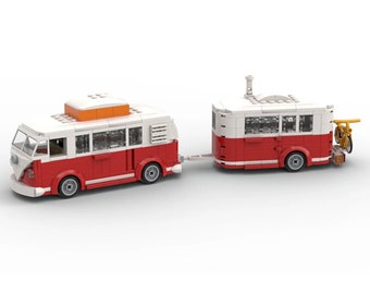 Volkswagen T1 Van + Roulotte / Juego de ladrillos de construcción / Compatible con Lego / Regalo perfecto para entusiastas de los automóviles