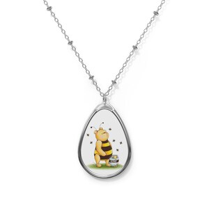 Winnie the Pooh and the Bees Necklace | Oval Necklace | Mom Gift | Winnie the Pooh Jewelry Gift | Pooh and Friends
