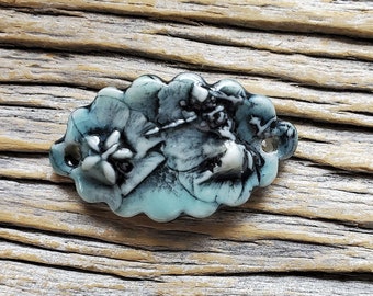 Handmade Ceramic Bracelet Bar Porcelain, Wildflowers under blue crackle glaze