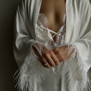 Bridal nightwear set with ostrich feathers