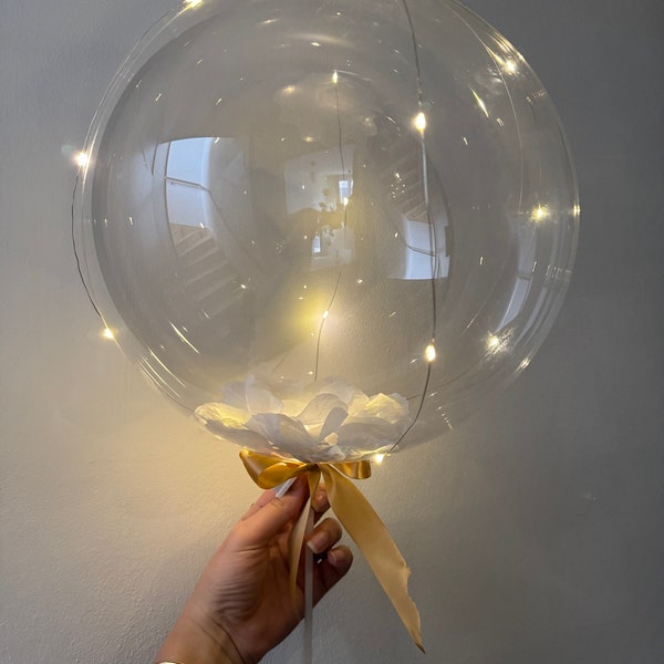 Kit Bobo Ballon bulle géant XXL lumineux avec LED transparent en latex 40 centimètres