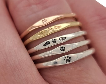 Tiny Itty Bitty Paw Print Ring, minimalist sterling silver or gold pet lover ring