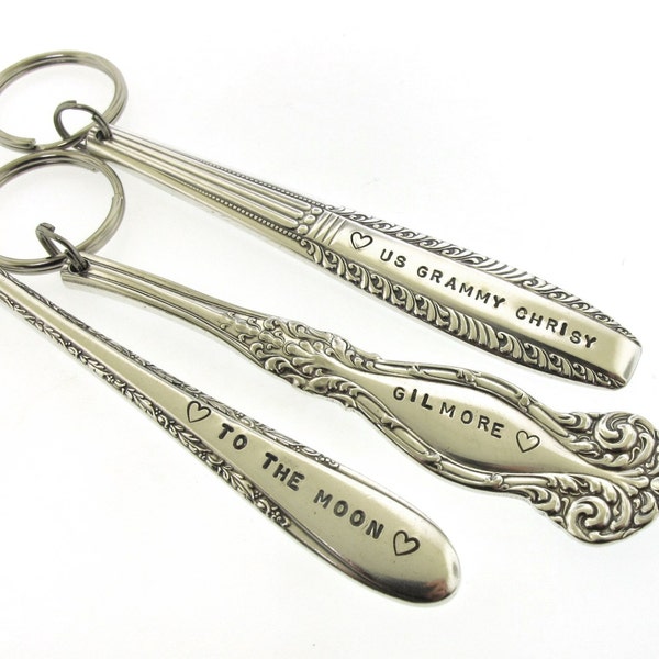 Custom Key Chain, Personalized Gift, Stamped Message on Vintage Silverplate Flatware, handstamped spoon handle keychain