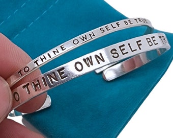 To Thine Own Self Be True, Shakespeare jewelry, sterling silver cuff bracelet, quote jewelry, book lover by Kathryn Riechert