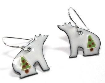 Polar Bear Christmas Earrings, festive holiday earrings made of glass enamel