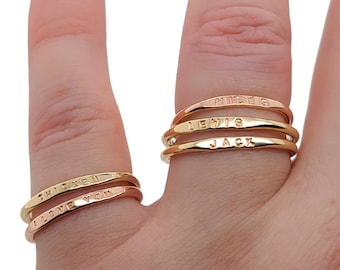 Stackable Name Ring, dainty name ring in 14K Yellow Gold or Rose Gold, personalized gold ring, mom ring, stacking ring