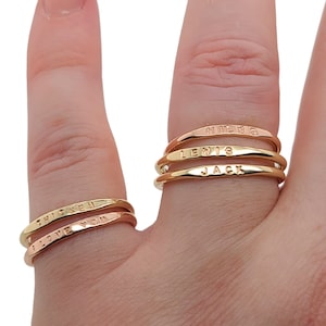 Stackable Name Ring, dainty name ring in 14K Yellow Gold or Rose Gold, personalized gold ring, mom ring, stacking ring