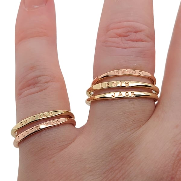 14K Gold Stackable Name Ring: Personalized Mom Ring