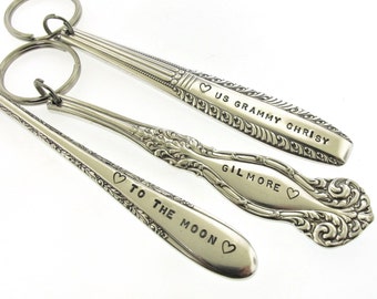 Custom Key Chain, Personalized Gift, Stamped Message on Vintage Silverplate Flatware, handstamped spoon handle keychain