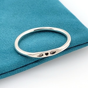 Winged Heart Sterling Silver Memorial Ring - Stacking Ring