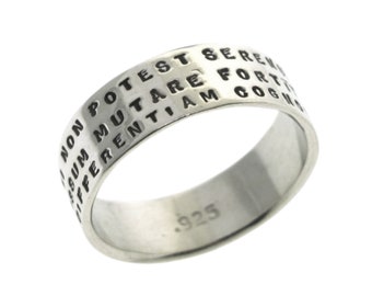 Posey Ring,  personalized ring, hand stamped sterling silver ring with 3 lines of tiny lettering, Personalized Jewelry