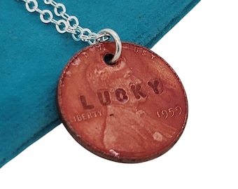 Lucky Penny Necklace, Lucky Charm Necklace, Copper Penny with Glass Enamel