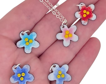 Handmade Enamel Flower Necklace – Artisan Jewelry in Your Choice of Color
