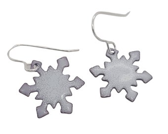 Snowflake Earrings, Glass Enamel Winter Earrings