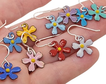 Flower Earrings, small enameled earrings, choose your color, by Kathryn Riechert