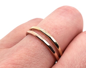 Thin Hammered Gold Stacking Ring, Solid 14k yellow gold or rose gold ring